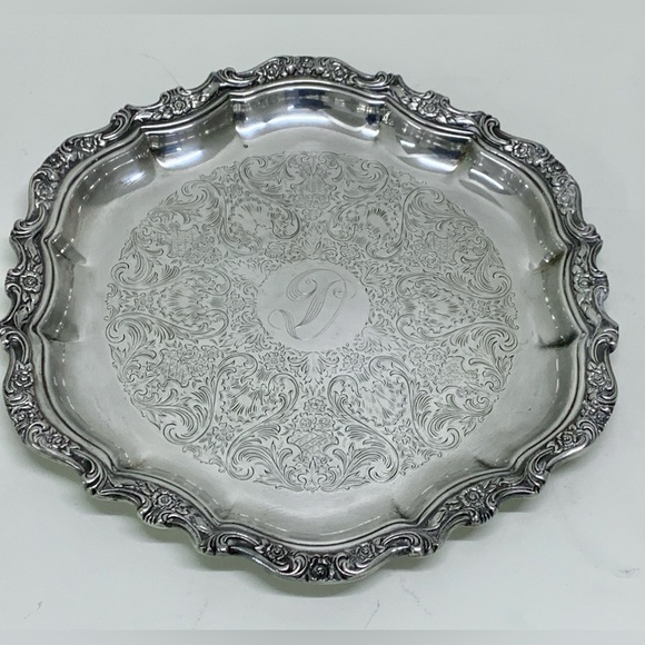 1972 Vtg International Silver Countess “D” Inscribed Ornate Wedding Platter - Picture 7 of 16